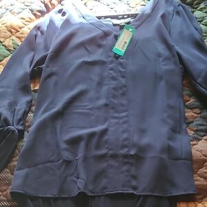 Blue Relaxed Buttoned 3/4 Sleeve Blouse